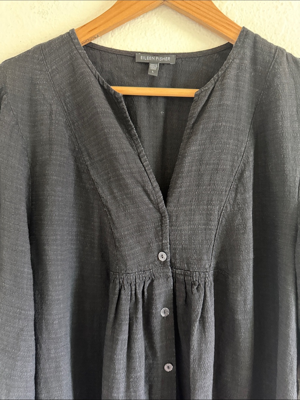 Eileen Fisher Long Sleeve Linen Blend Tunic Black size L - Picture 3 of 5